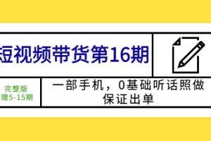 短视频带货第16期：一部手机，0基础听话照做，保证出单