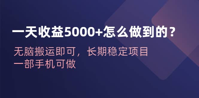 一天收益5000 怎么做到的？无脑搬运即可，长期稳定项目，一部手机可做插图