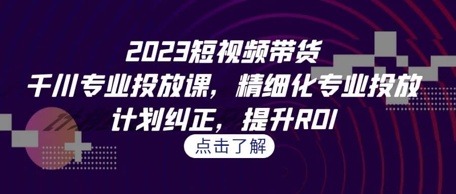 2023短视频带货-千川专业投放课，精细化专业投放，计划纠正，提升ROI插图