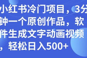 小红书冷门项目，3分钟一个原创作品，软件生成文字动画视频，轻松日入500